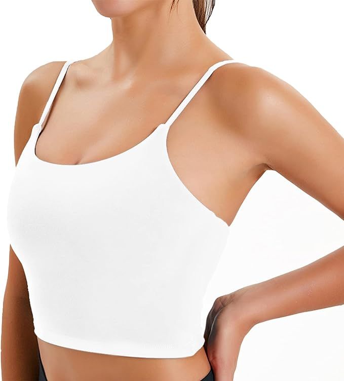 FAHZON Longline Sleeveless Sports Bra Seamless Workout Running Shirts Yoga Tank Top Camisole with... | Amazon (US)
