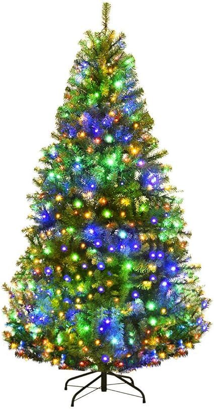 Goplus 6FT Pre-Lit Artificial Christmas Tree Auto-Spread/Close up Branches 11 Flash Modes with Mu... | Amazon (US)