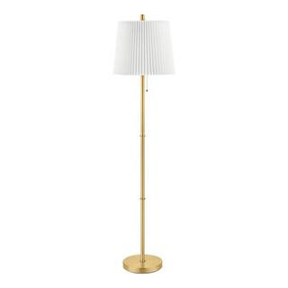 Hampton Bay Trevedi 60 in. Steel Aged Brass Standard Indoor Floor Lamp with White Fabric Shade HD... | The Home Depot