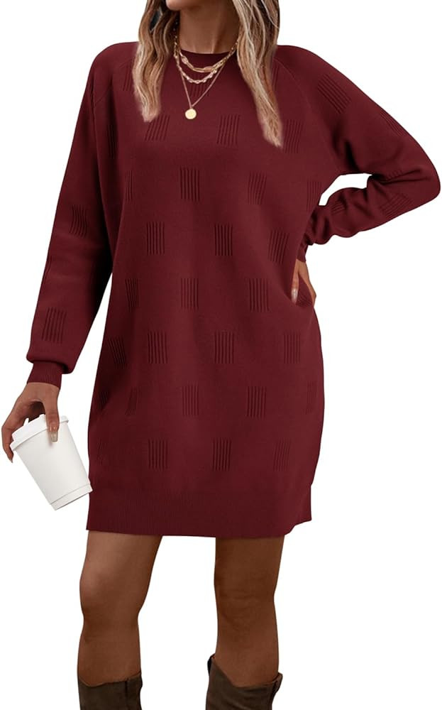 Arach&Cloz Womens Fall Fashion 2024 Sweater Dress Oversized Crew Neck Long Sleeve Knit Pullover W... | Amazon (US)