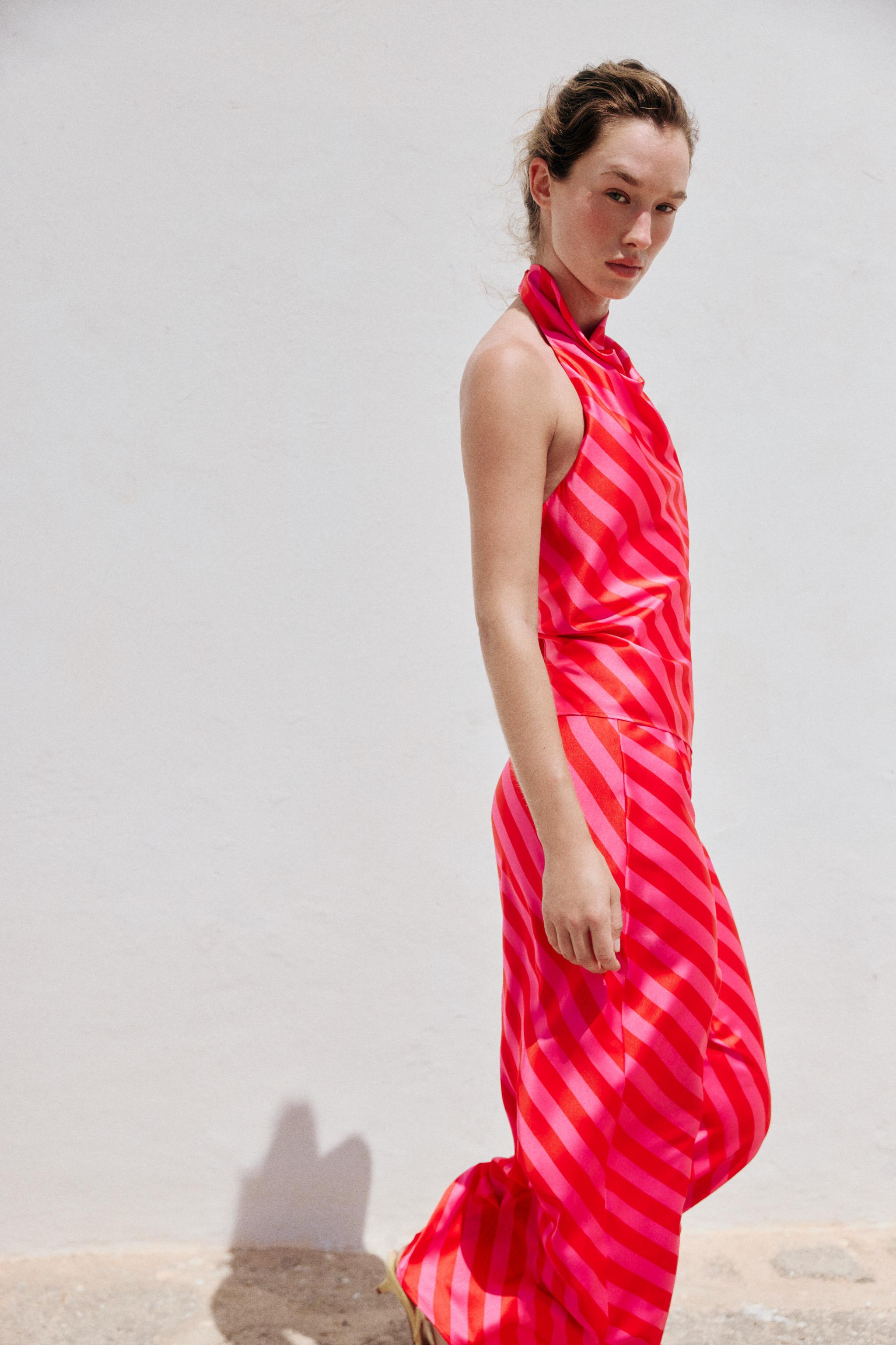 STRIPED SATIN HALTER TOP | Zara US