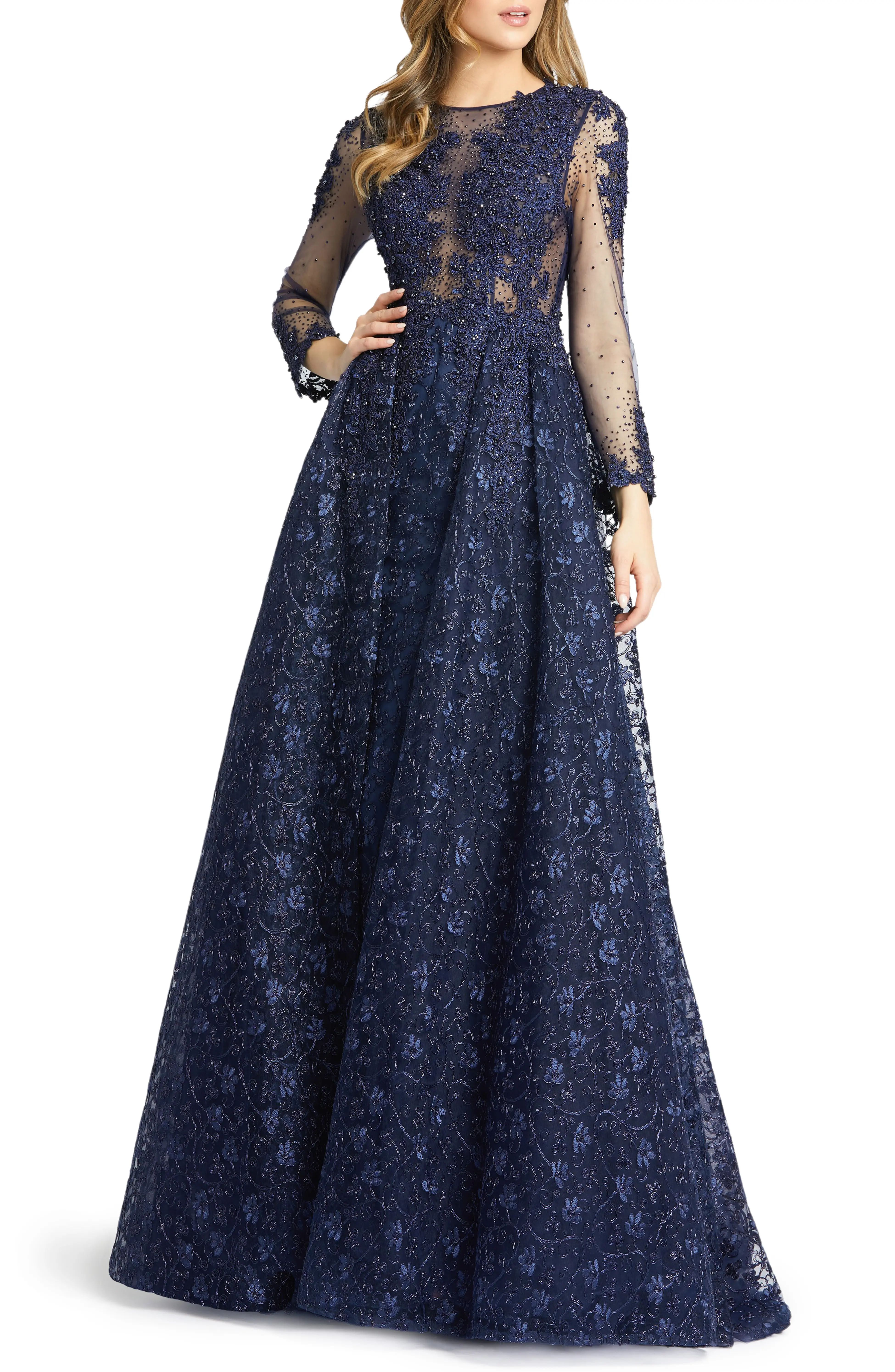 Mac Duggal Embellished Lace Long Sleeve Ball Gown | Nordstrom | Nordstrom