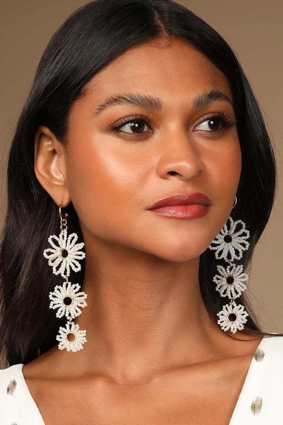 Bloomed For You White Beaded Drop Earrings | Lulus