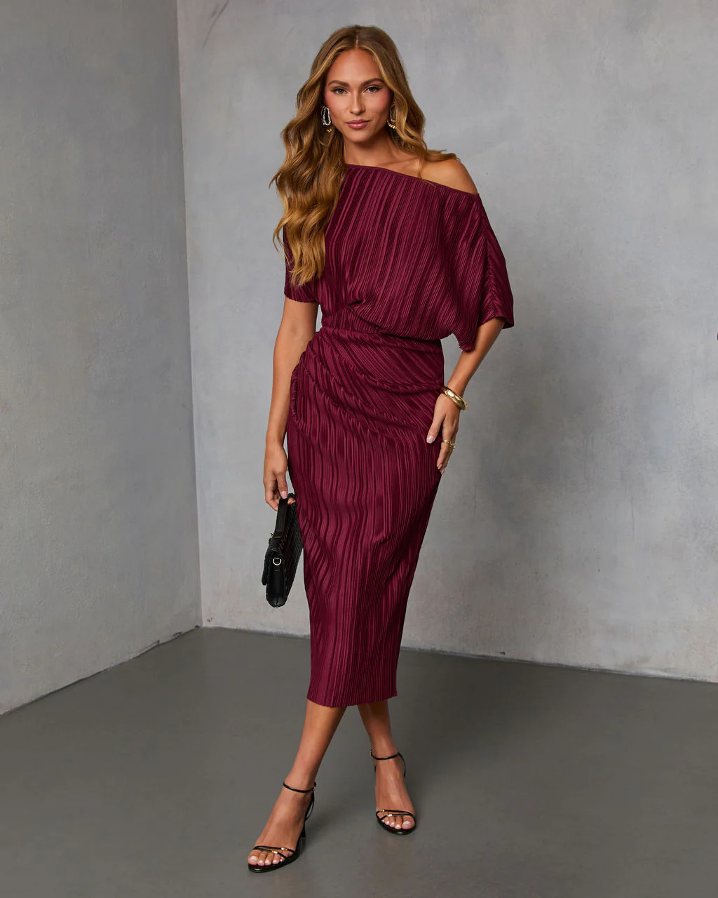 Ceyvan Off The Shoulder Plisse Maxi Dress | VICI