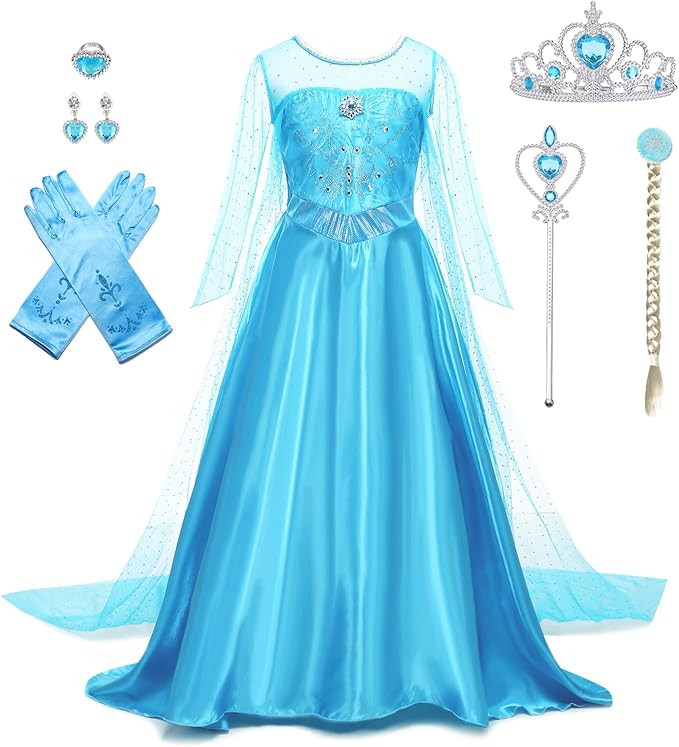 Elsa Dress for Girls Princess Dress Up Halloween Cosplay Elsa Costume Fancy Dress Birthday Outfit... | Amazon (US)