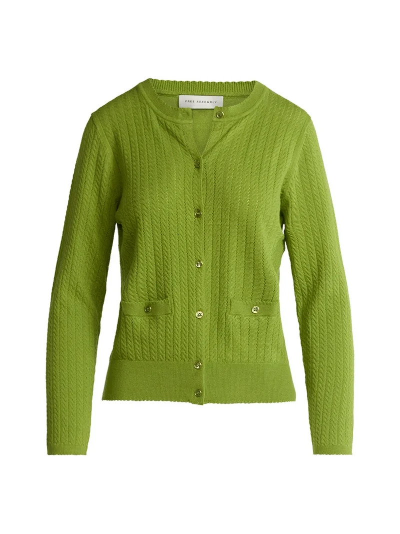 Free Assembly Women's and Women's Plus Cozy Yarn Welt Pocket Cable Cardigan Sweater, Midweight, S... | Walmart (US)