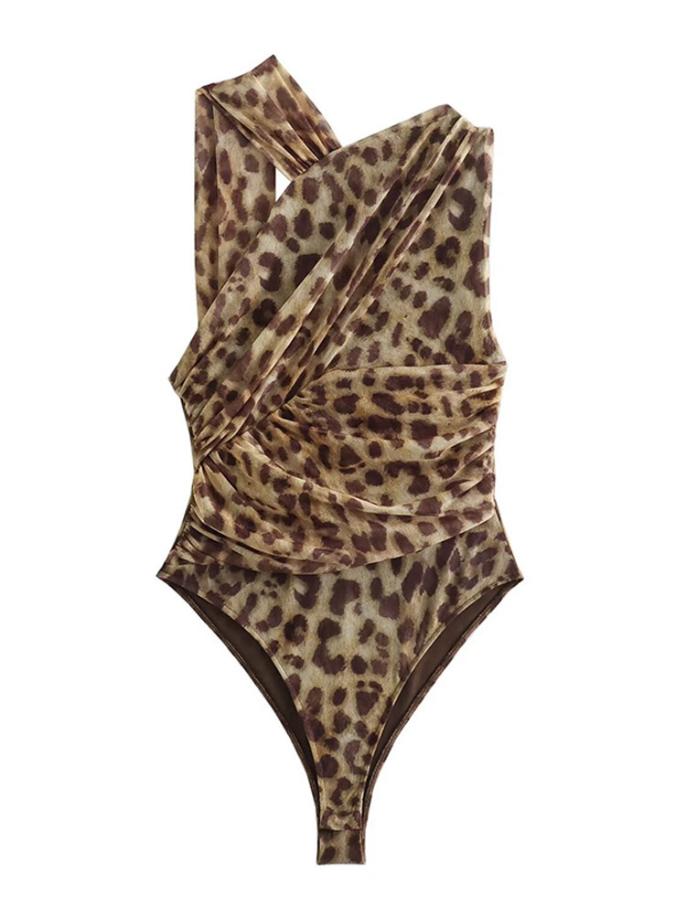 Sexy Leopard Print Backless Slim Jumpsuits Women Chic Sleeveless Irregular Bodysuits 2024 Summer ... | Walmart (US)