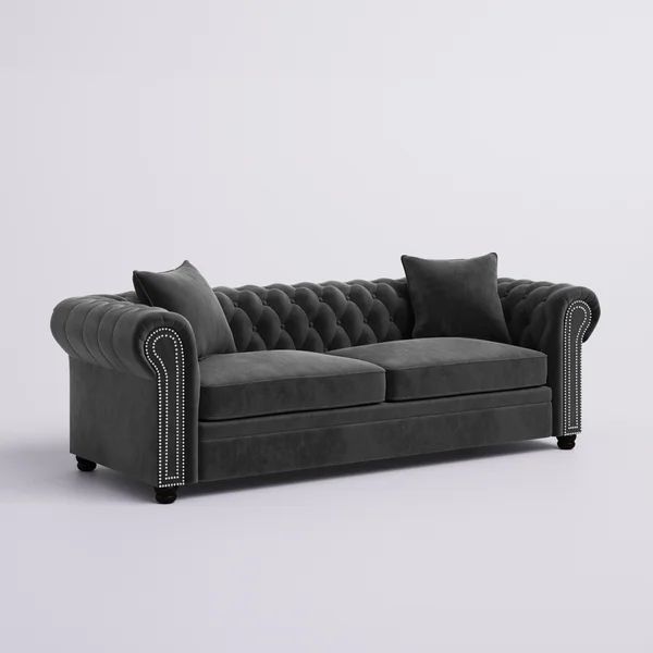 Avani 95" Velvet Rolled Arm Chesterfield Sofa with Reversible Cushions | Wayfair Professional