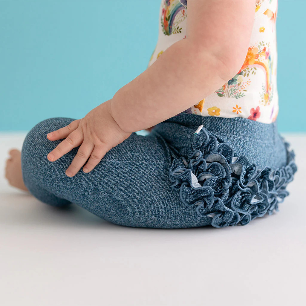 Denim Blue Toddler Ruffled Bum Leggings | Indigo Denim | Posh Peanut