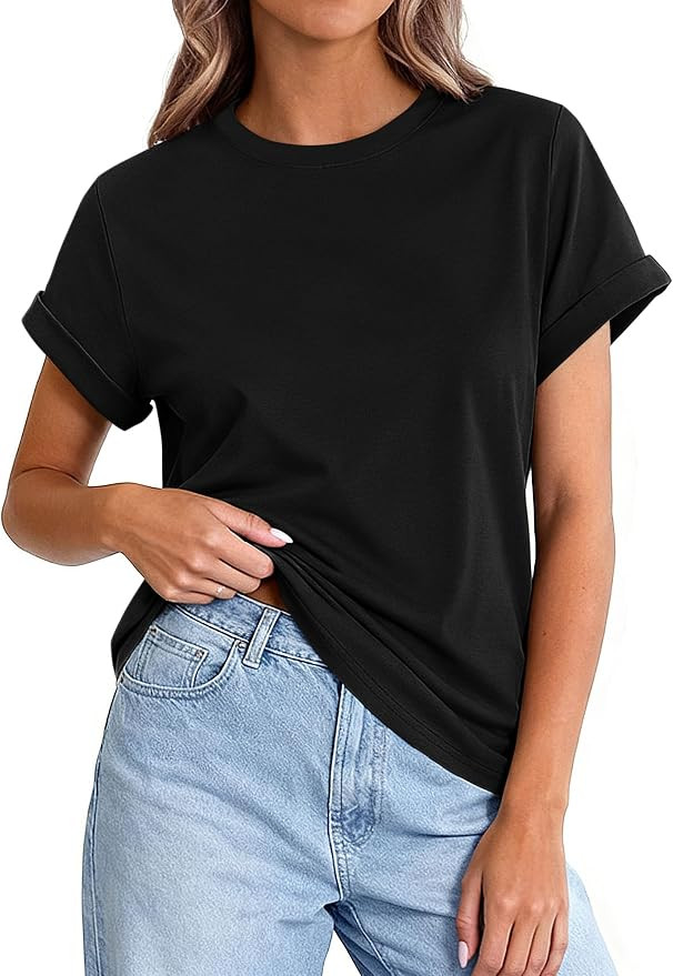 PRETTYGARDEN Womens Summer Tops 2026 Spring Casual Rolled Short Sleeve Basic Tees Crew Neck Work ... | Amazon (US)