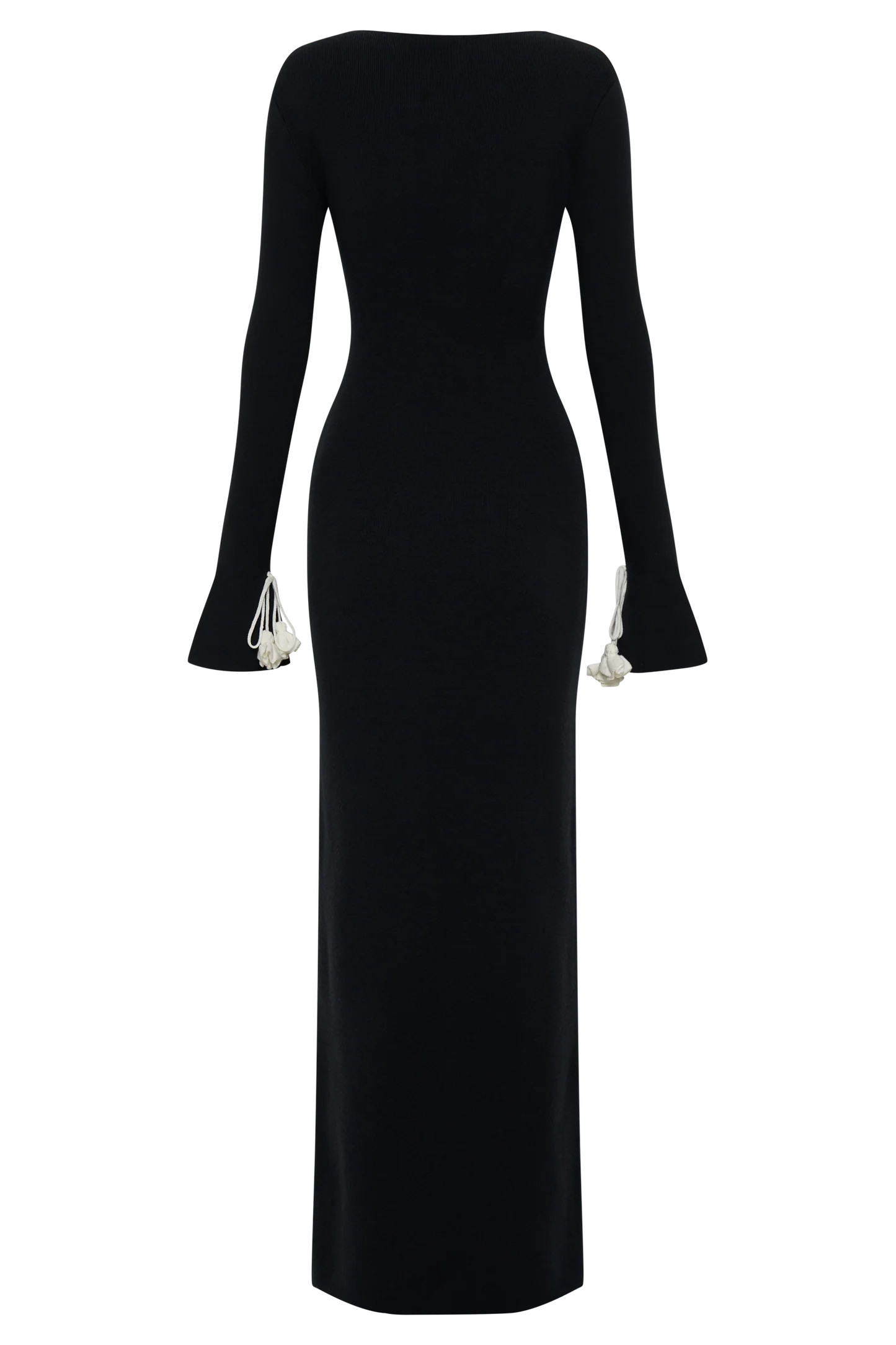 Erica Knit Maxi Dress With Floral Ties - Black And White | MESHKI US