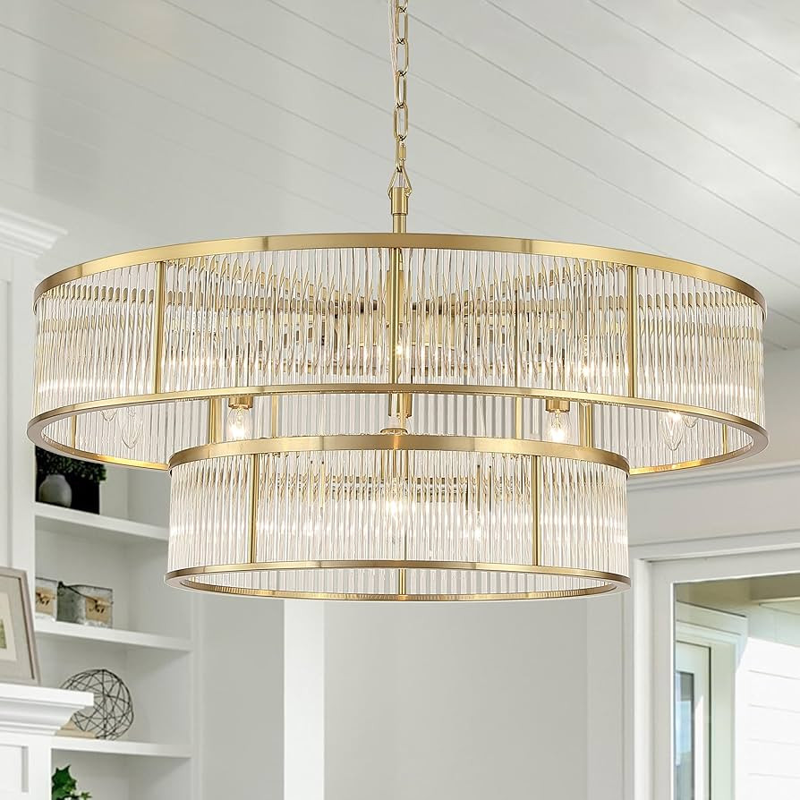 W31.5 Copper Crystal Chandelier for Dining Room, 15-Light Modern Round K9 Crystal Raindrop Chande... | Amazon (US)