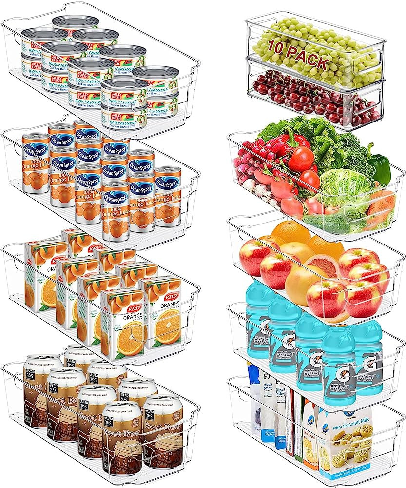 SINYWAY Set of 10 Plastic Refrigerator Organizer Bins, Stackable Organization and Storage Include... | Amazon (US)