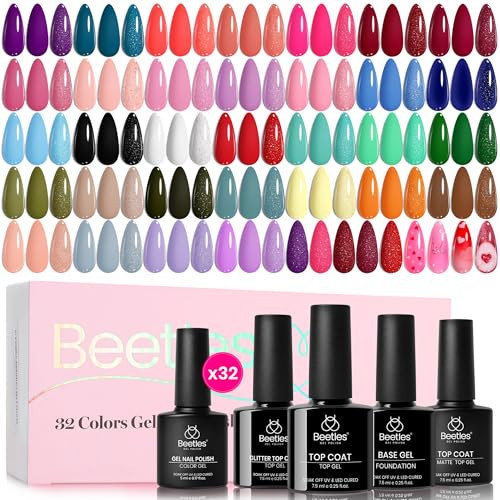 beetles Summer Gel Polish Set - Fingertip Palette, 32 Colors Polish Set with Base Top Coat Pink Red Blue Purple Brown Yellow Green Black White Uv LED Lamp Nails Gifts for Women | Amazon (US)