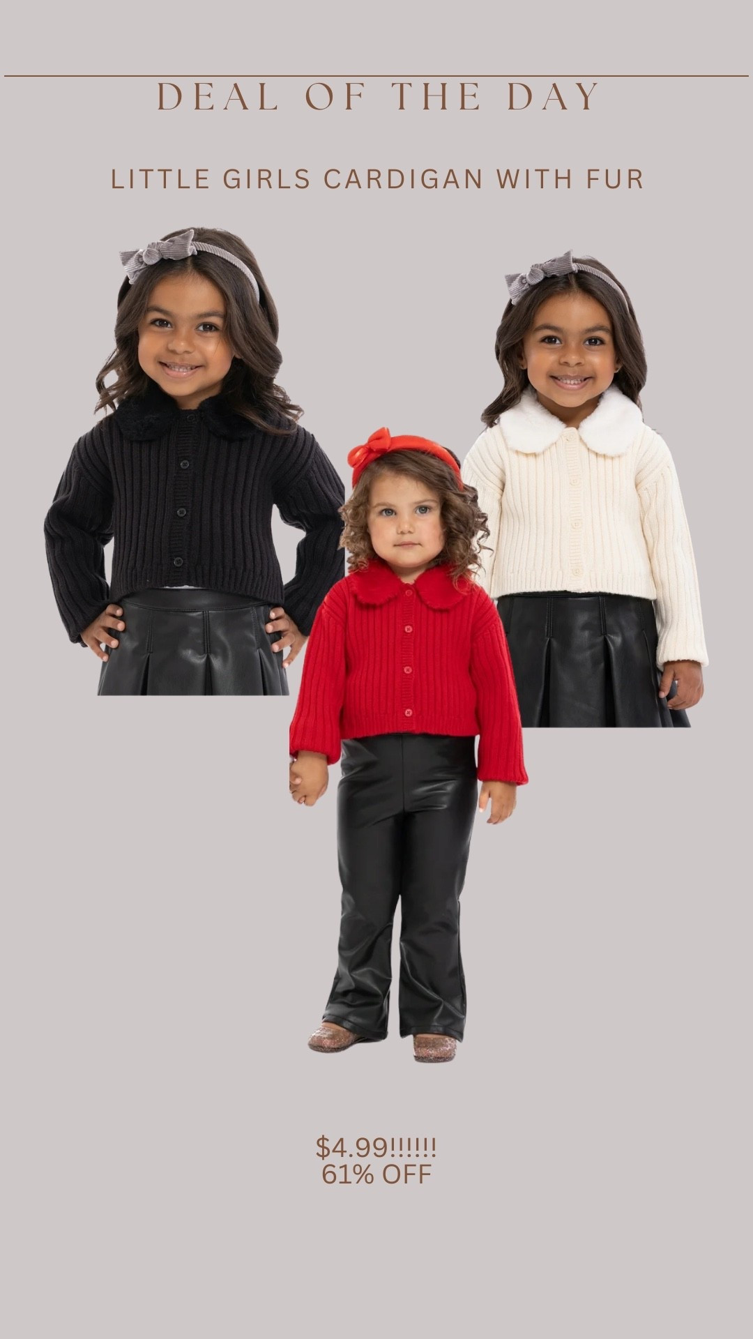 Oh my goodness!! This high end inspired cardigan with fur collar is only $4.99!!! These will sellout quickly! Precious! 

#LTKSeasonal #LTKKids #LTKBaby