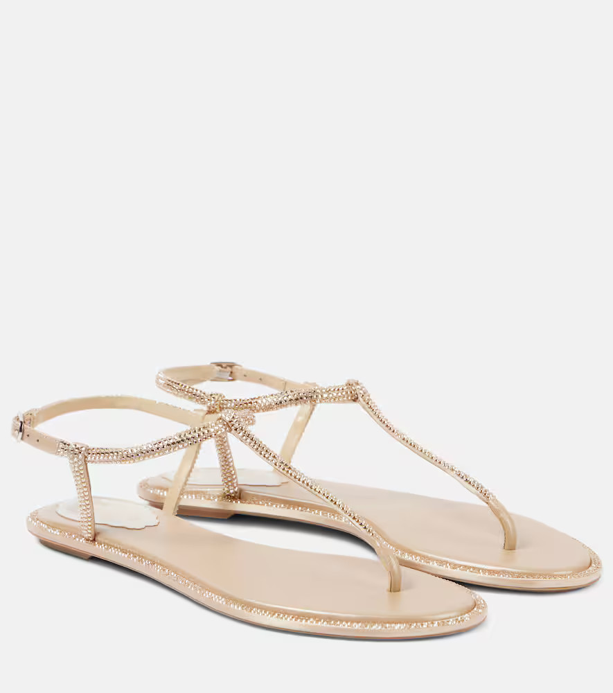 Rene Caovilla Diana satin and leather thong sandals | Mytheresa (UK)