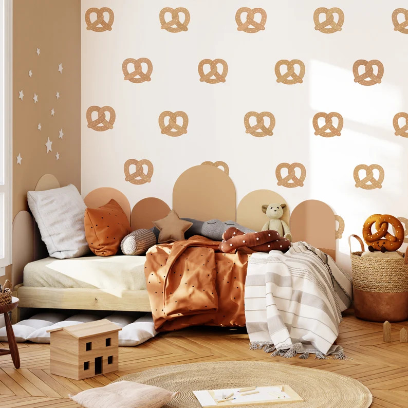 Pretzel Wall Decals - Neutral Nursery Decor, Reusable Wall Stickers, Watercolor Kids Room Wall Ar... | Etsy (US)