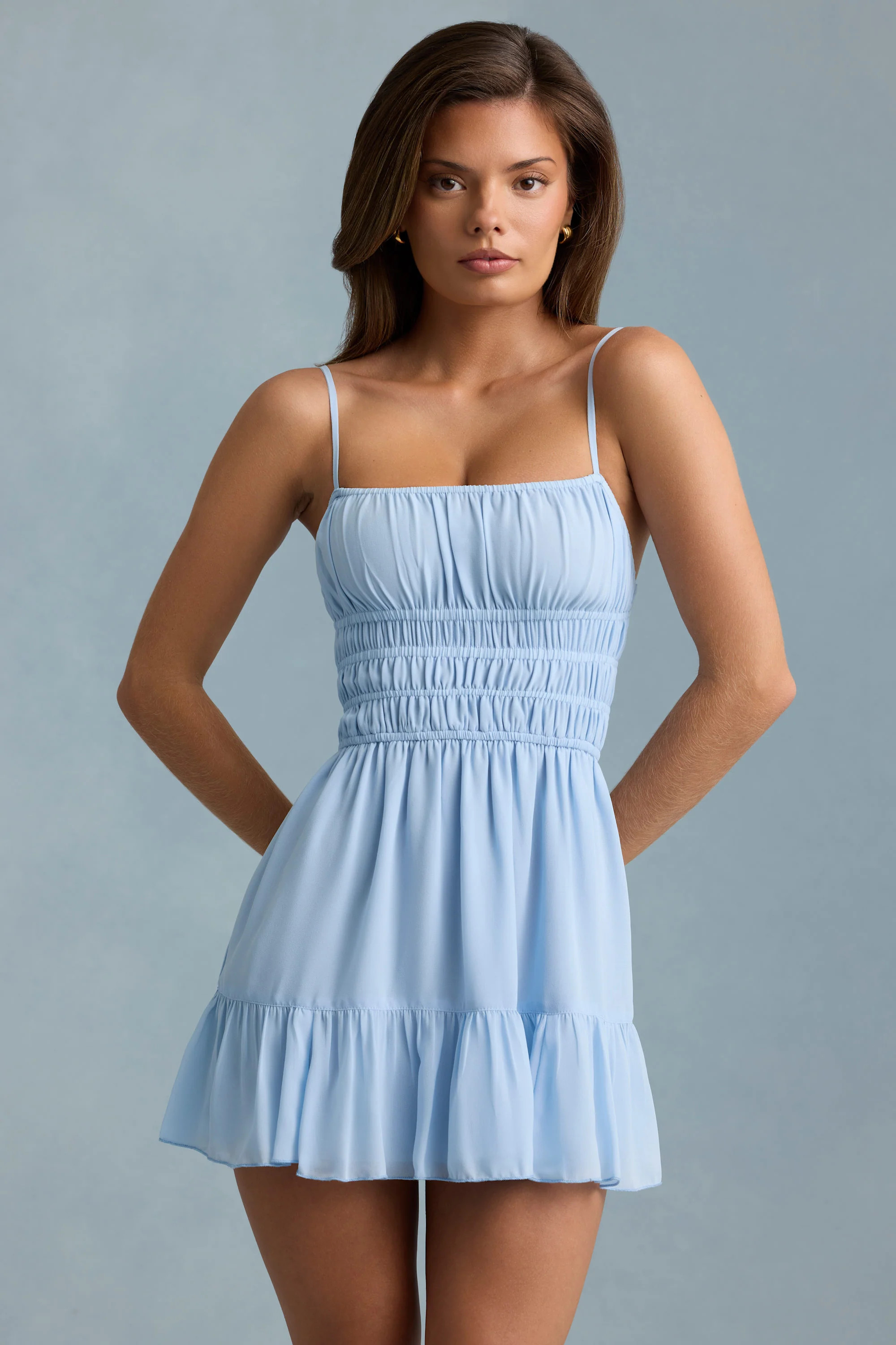 Shirred Camisole Mini Dress in Sky Blue | Oh Polly