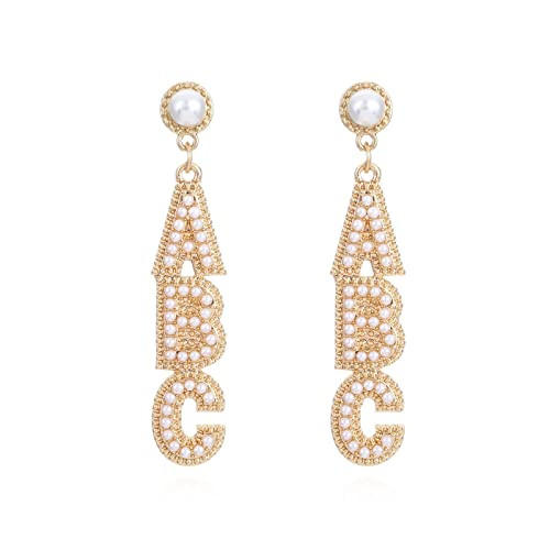 Shining Rhinestone Teacher Earrings Faux Pearl Bead ABC Letter Dangle Earring Enamel Apple Book Pencil Stud Statement Fun Back To School Graduation Jewelry Teacher Appreciation Gifts-A ABC | Amazon (US)