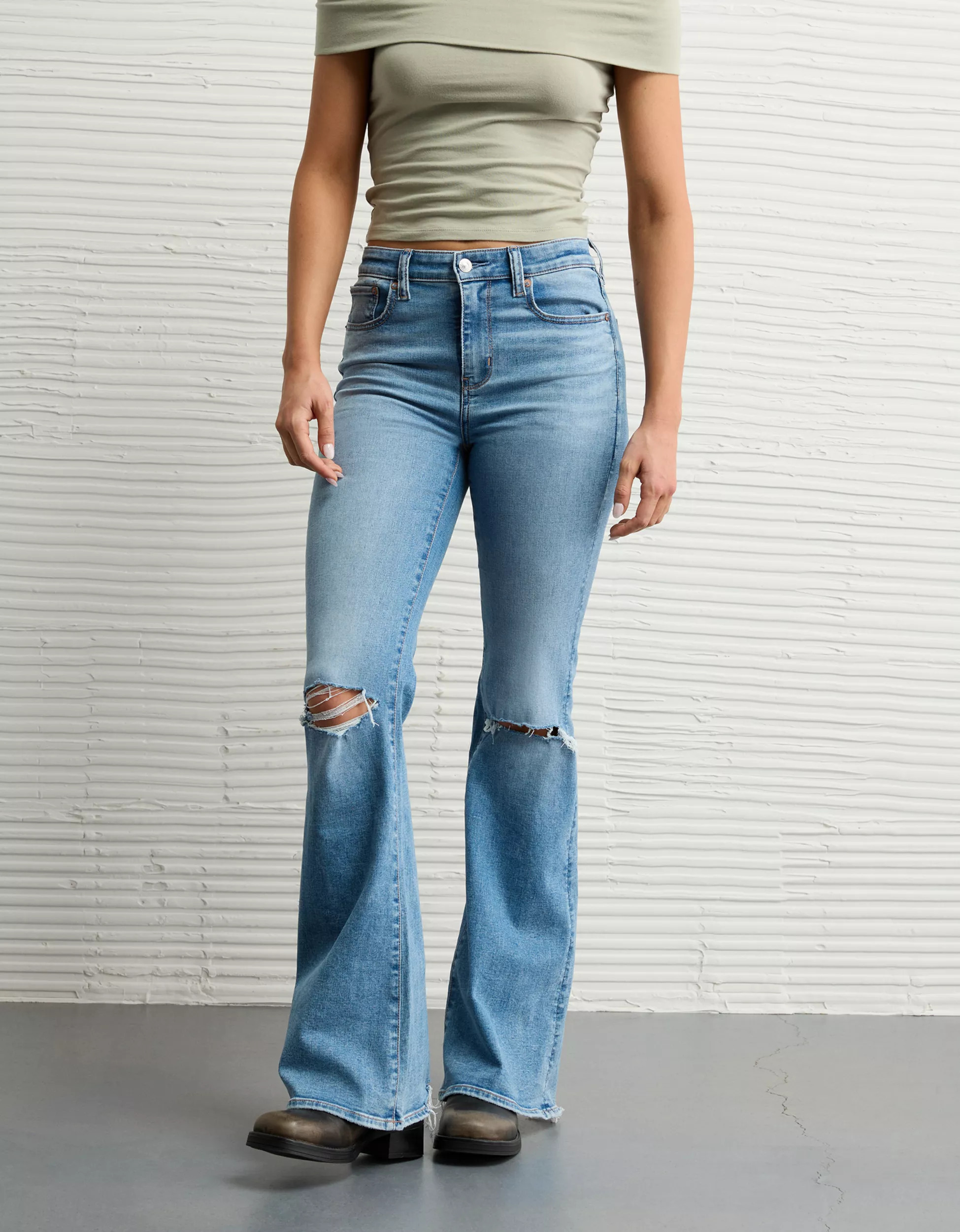 AE Next Level Ripped Super High-Waisted Flare Jean | American Eagle Outfitters (US & CA)