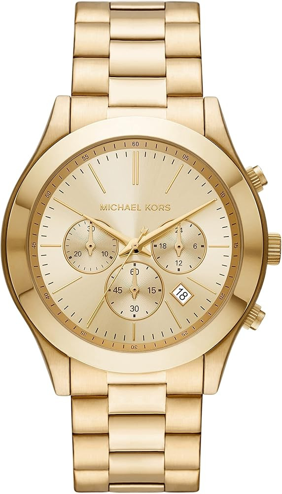 Michael Kors Men's Slim Runway Chronograph Gold-Tone Stainless Steel Bracelet Watch (Model: MK890... | Amazon (US)