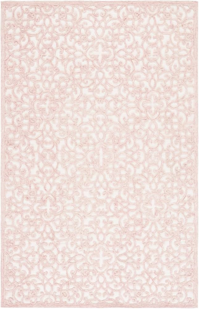 Safavieh Trace Collection Area Rug - 6' x 9', Ivory & Pink, Handmade Scroll Wool, Ideal for High ... | Amazon (US)