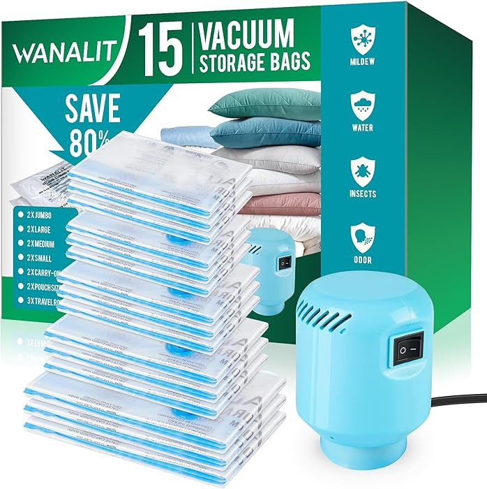 Vacuum Storage Bags with Electric Air Pump, New Air Valve Combo 15 Pack Compression Bag, Space Sa... | Amazon (US)