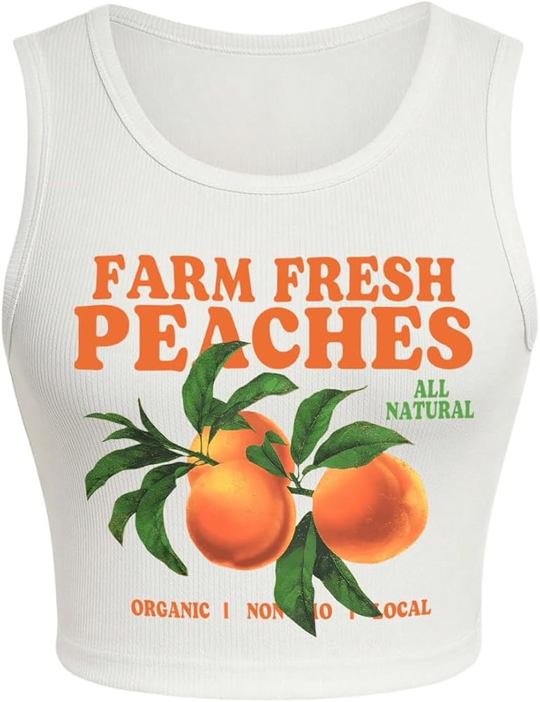 WDIRARA Women's Letter Print Graphic Round Neck Sleeveless Rib Knit Crop Tank Top White Large at ... | Amazon (US)
