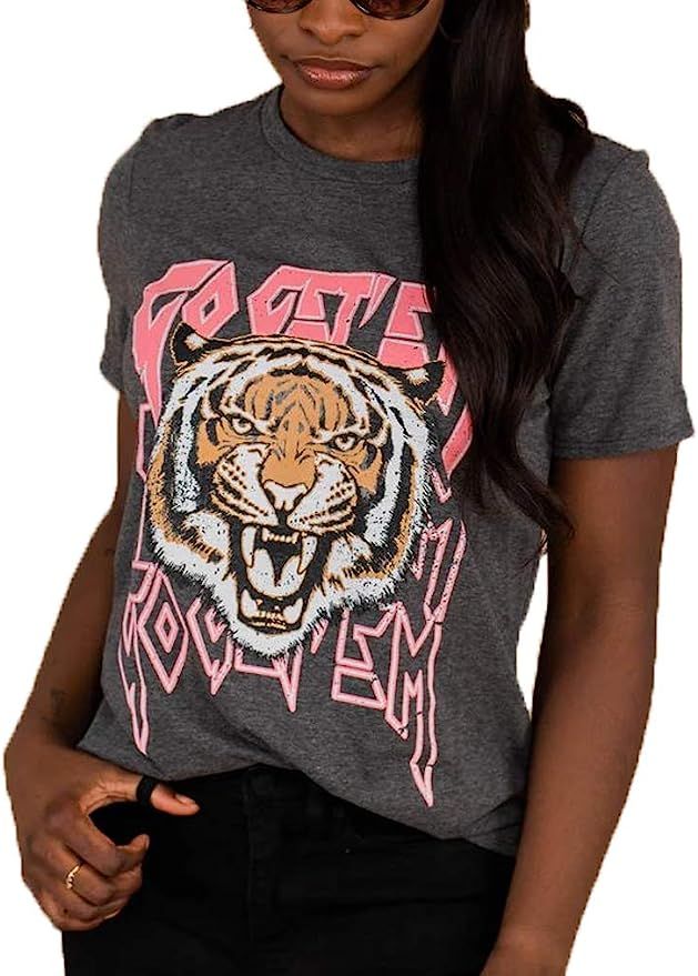 Tiger Printed Tshirts,Womens Summer Crewneck Graphic Tee Short Sleeve Shirt Blouse Tops | Amazon (US)