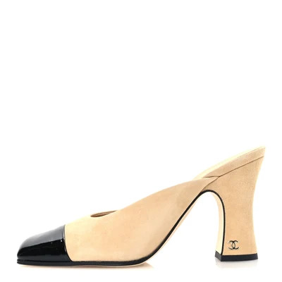 Suede Kidskin Patent Calfskin Mules 36.5 Beige Black | FASHIONPHILE (US)