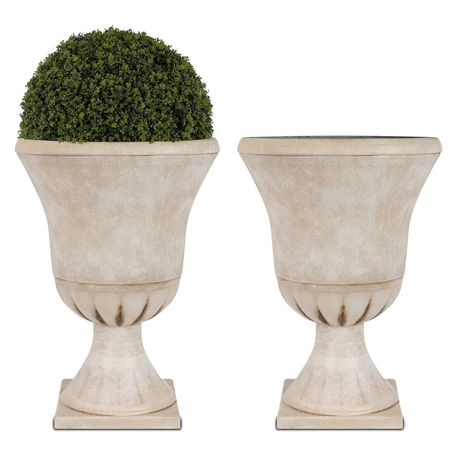 Worth Garden Plastic Urn Planters for Outdoor Plants, Tree 22'' Tall 2 Pack Round Classic Resin F... | Amazon (US)
