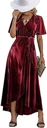 BerryGo Women's Velvet V Neck Wrap Semi Formal Dress Cocktail Party Maxi Dress for Wedding Guest | Amazon (US)