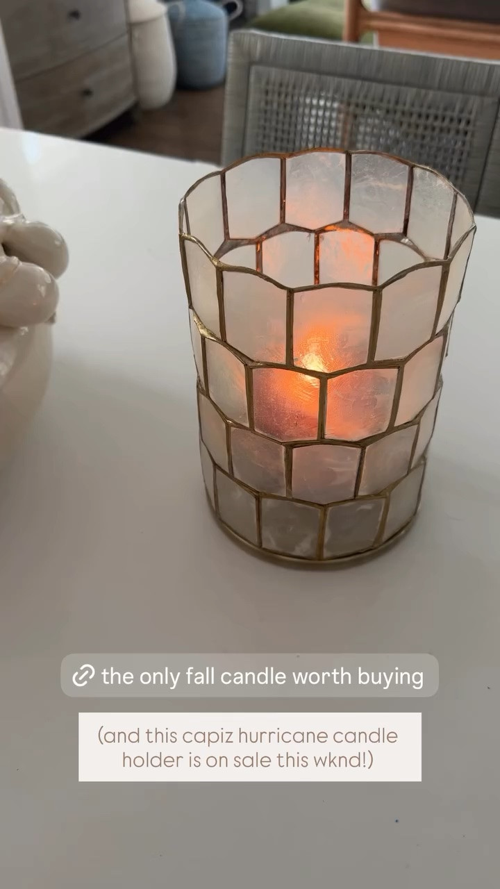The only fall candle worth burning — promise you are going to fall in LOVE with this insane scent — even my kids come home and they ask how our house smells so good. Also linking this capiz hurricane candle holder that I use all year long! Perfect for all of your candles!!

#LTKSaleAlert #LTKHome #LTKSeasonal