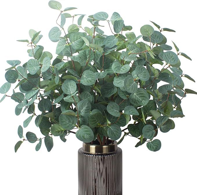 6pcs Artificial Eucalyptus Leaves Stems Faux Silk Silver Dollar Eucalyptus Branches Green Plants ... | Amazon (US)