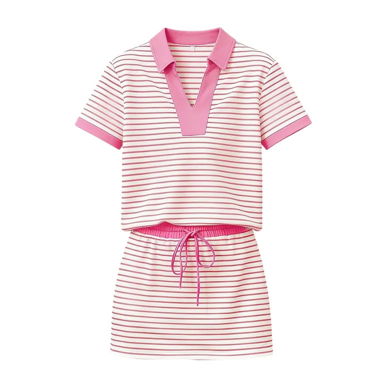 Avirosel Women's Striped 2 Piece Outfits, Short Sleeve Sweatshirt & Skort Set, Casual Matching Lo... | Walmart (US)