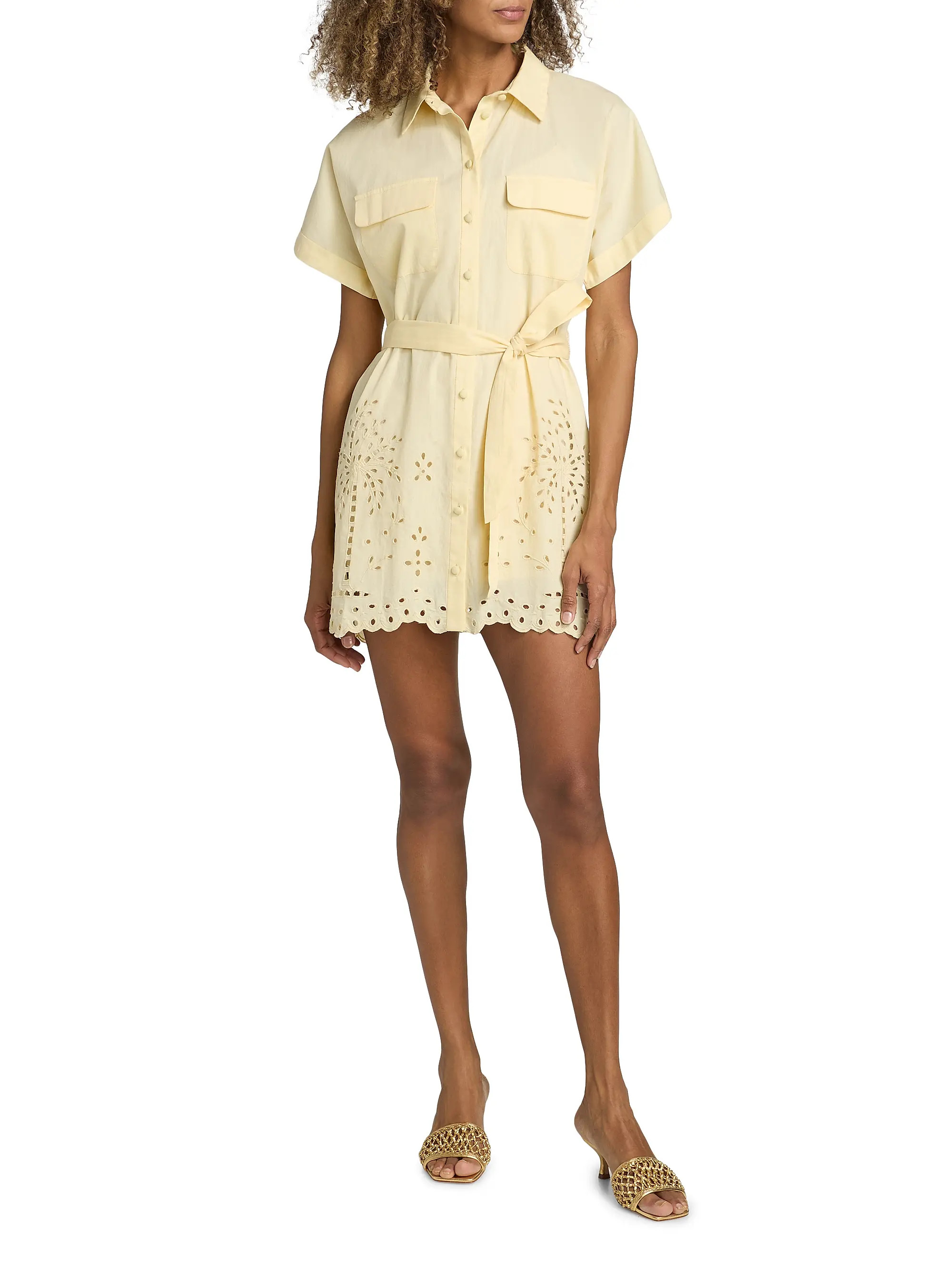 Bagh Belted Schiffli Cotton Mini Shirtdress | Saks Fifth Avenue