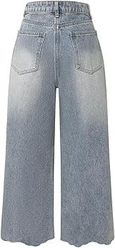 Women's Fashion Casual Floral Embroidery Hollow Ruffled Hem Wide Leg Cropped Denim Pants | Amazon (US)