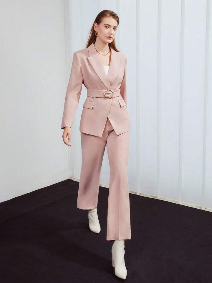 MOTF PREMIUM BELTED DOUBLE-BREASTED BLAZER | SHEIN