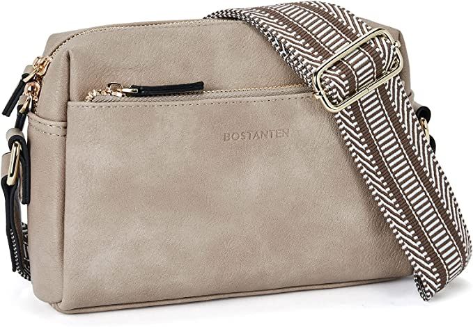 BOSTANTEN Small Crossbody Purse for Women Triple Zip Cell Phone Leather Handbag with Colored Shou... | Amazon (US)