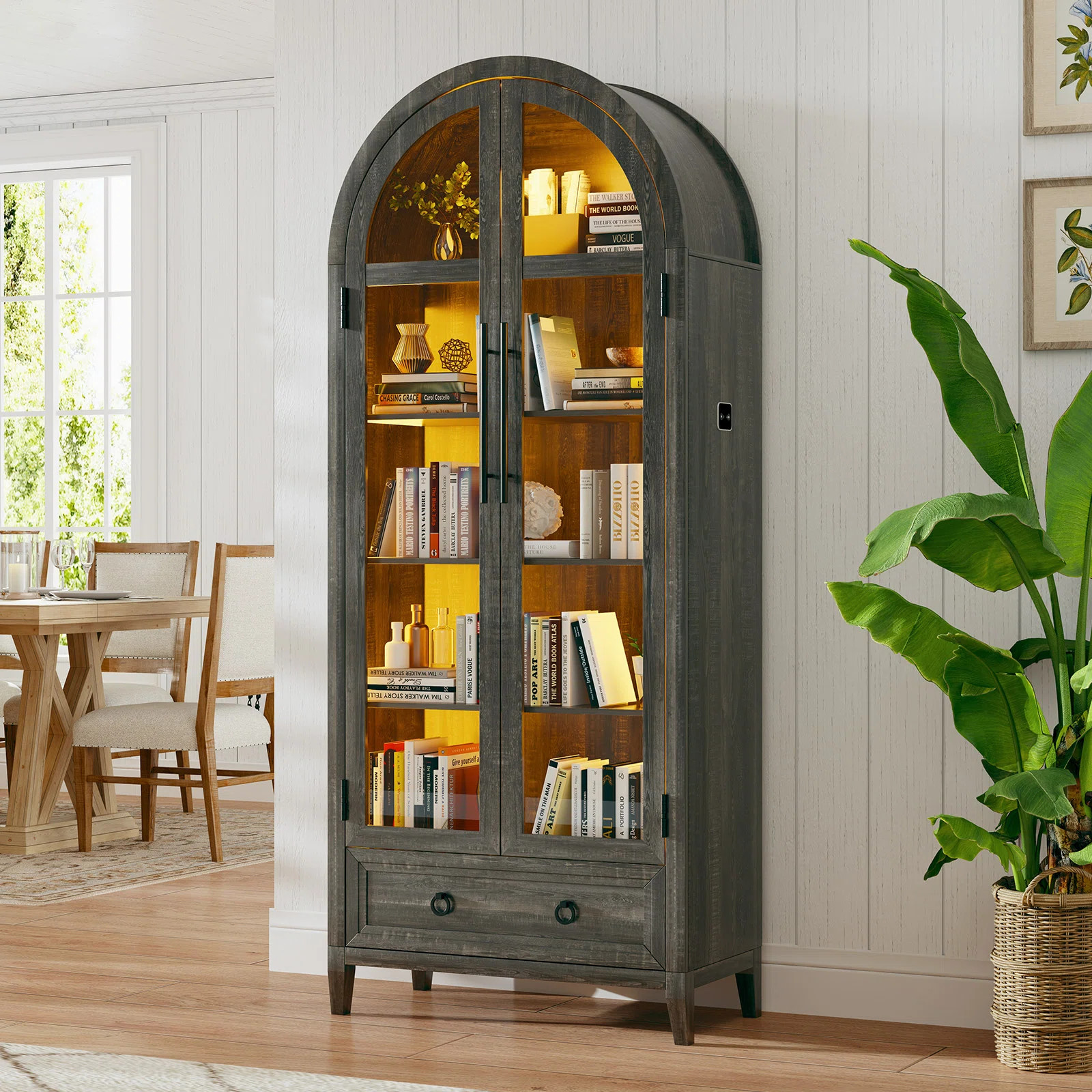 Arched Storage Display Cabinet With Led Lights, Adjustable Brightness & Smart Human Induction | Wayfair North America