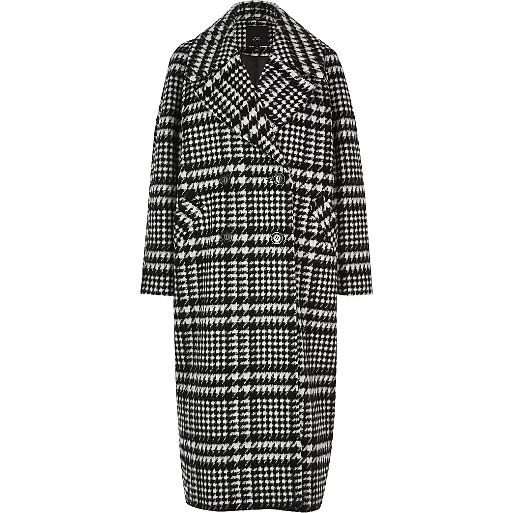 Black check print oversized longline coat | River Island (UK & IE)