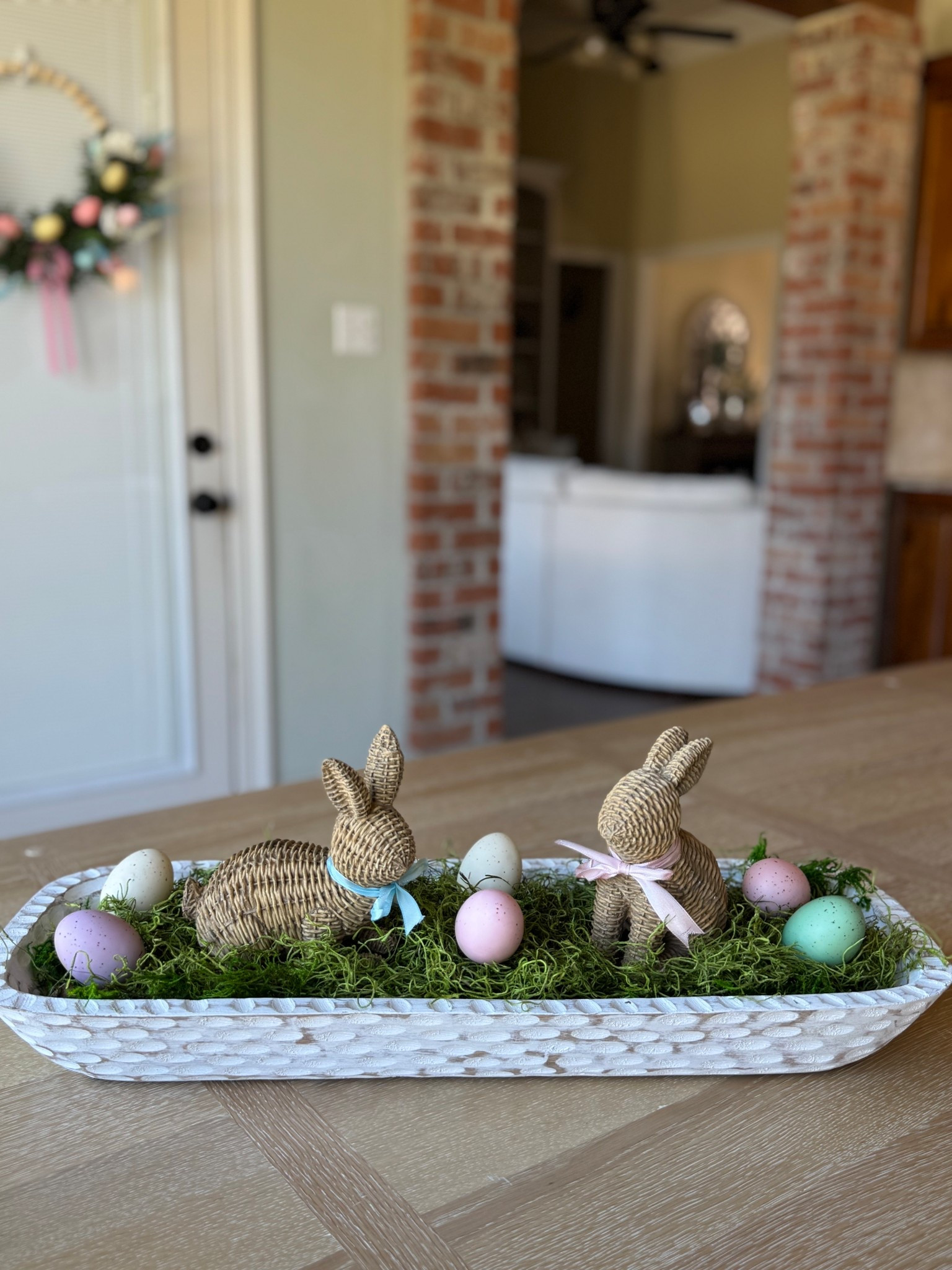 Easter centerpiece idea.  I added the cute bunnies I found from Walmart to my dough bowl. I tied some ribbon I had on hand to make the bunnies a little more festive. The eggs on the grass add a fresh spring pop. Happy Easter!

#LTKSeasonal #LTKHome