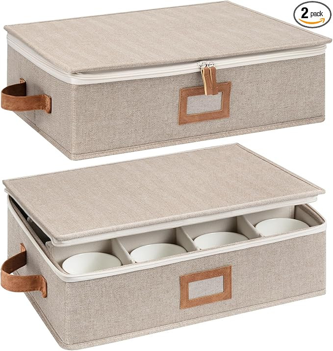 StorageWorks China Storage Container, Stackable Mug Storage Box with Dividers, Stemware Storage C... | Amazon (US)