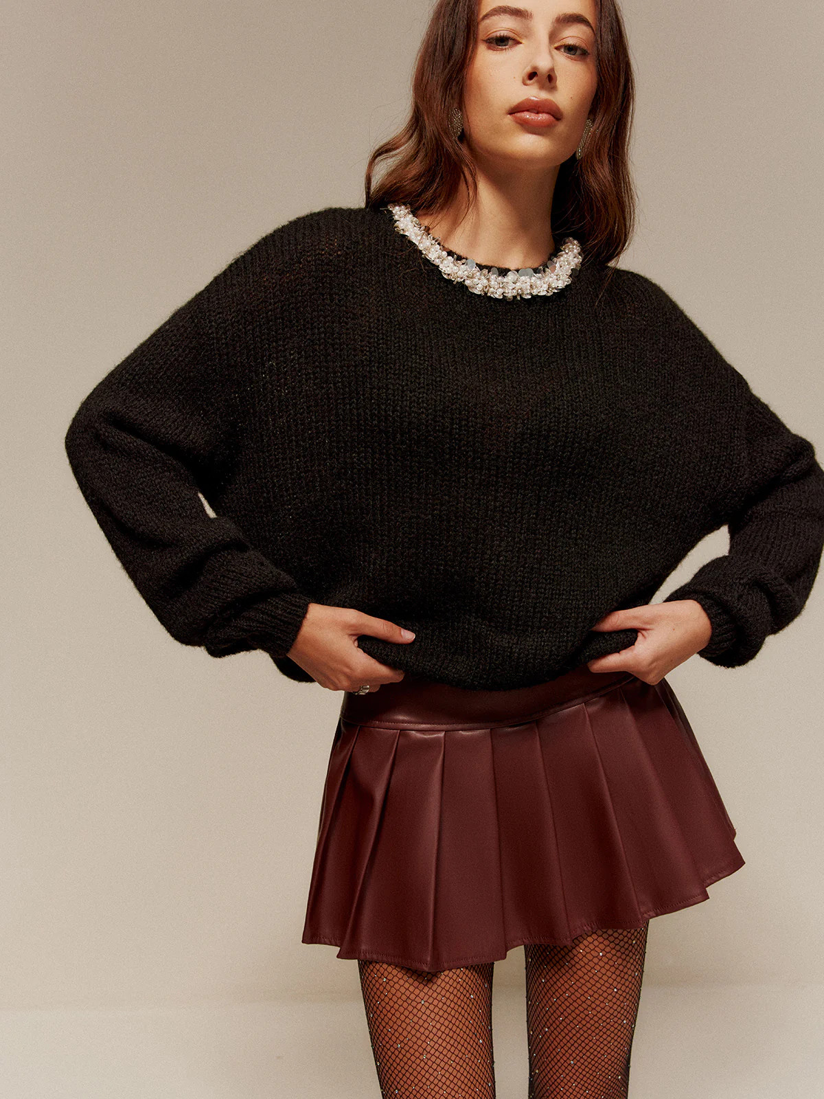 Rhinestone-Decor Cozy Sweater | Commense