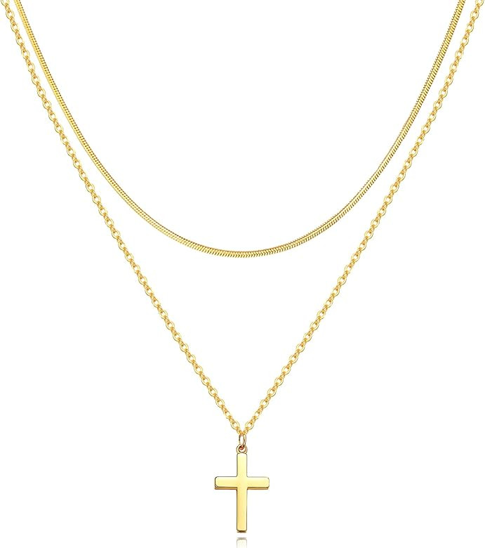 DEARMAY Silver Gold Cross Necklace for Women, Layered Dainty Small Cross Choker Necklaces Tennis Dia | Amazon (US)