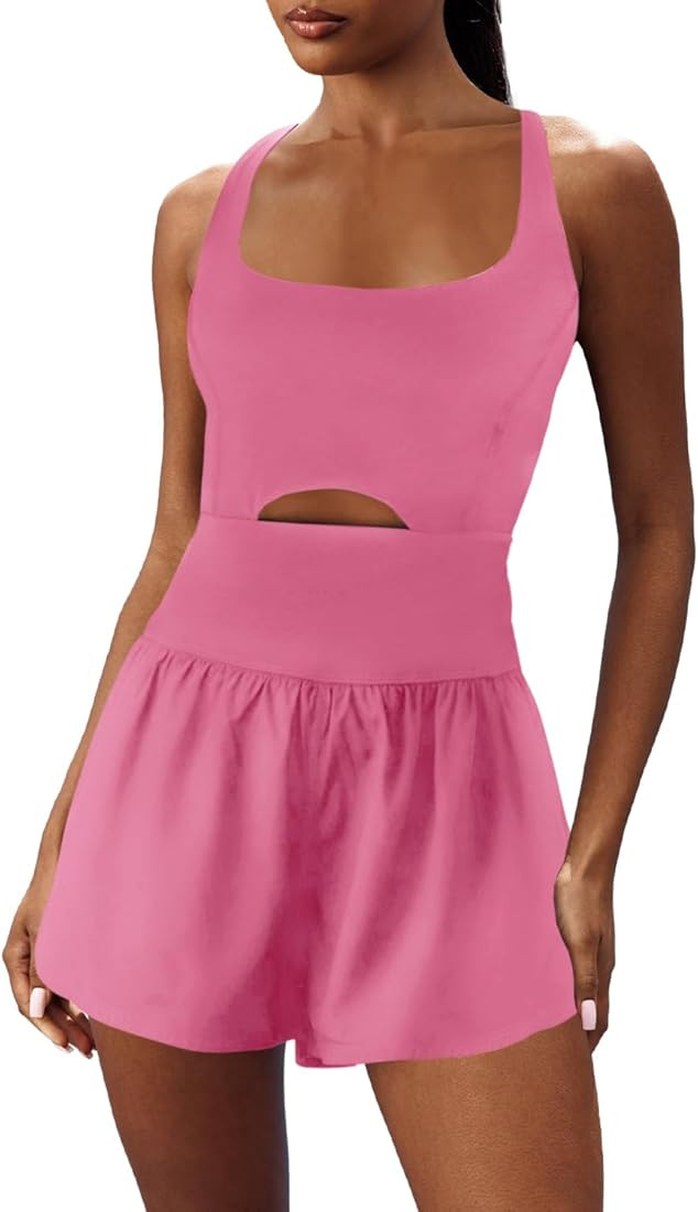 Nirovien Womens Workout Romper Exercise Onesie Athletic Rompers One Piece Jumpsuit Yoga Running O... | Amazon (US)