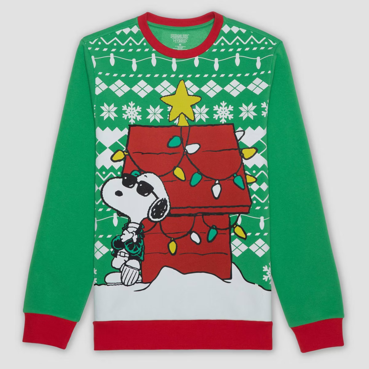 Men's Peanuts Snoopy Graphic Pullover Sweatshirt - Green - Christmas | Target
