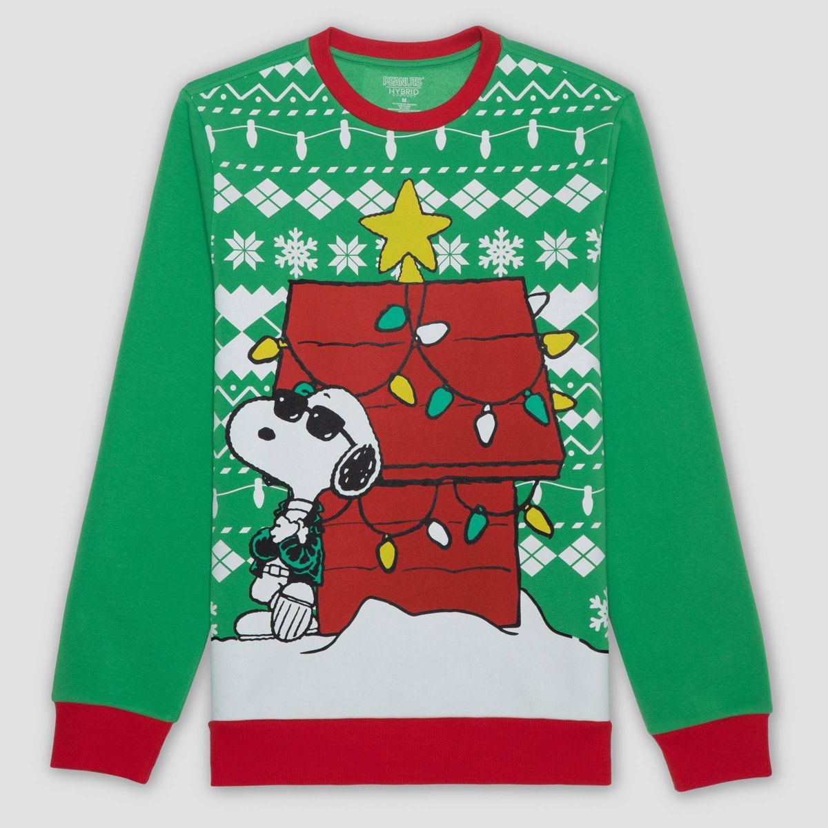 Men's Peanuts Snoopy Graphic Pullover Sweatshirt - Green - Christmas | Target