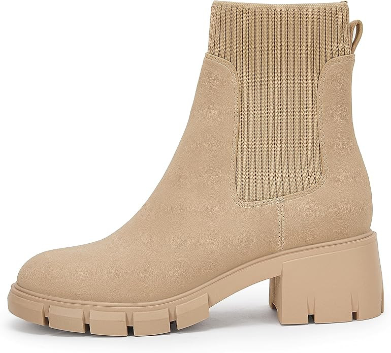 Ruanyu Womens Platform Ankle Boots Elastic Chunky Block Heel Chelsea Booties Lug Sole Non-Slip Co... | Amazon (US)