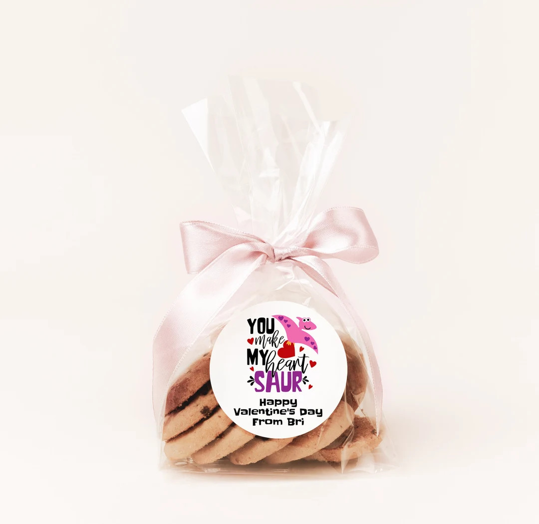 You Make My Heart Saur Dinosaur Valentines Day Stickers Personalized Valentine Round Sticker Labe... | Etsy (US)